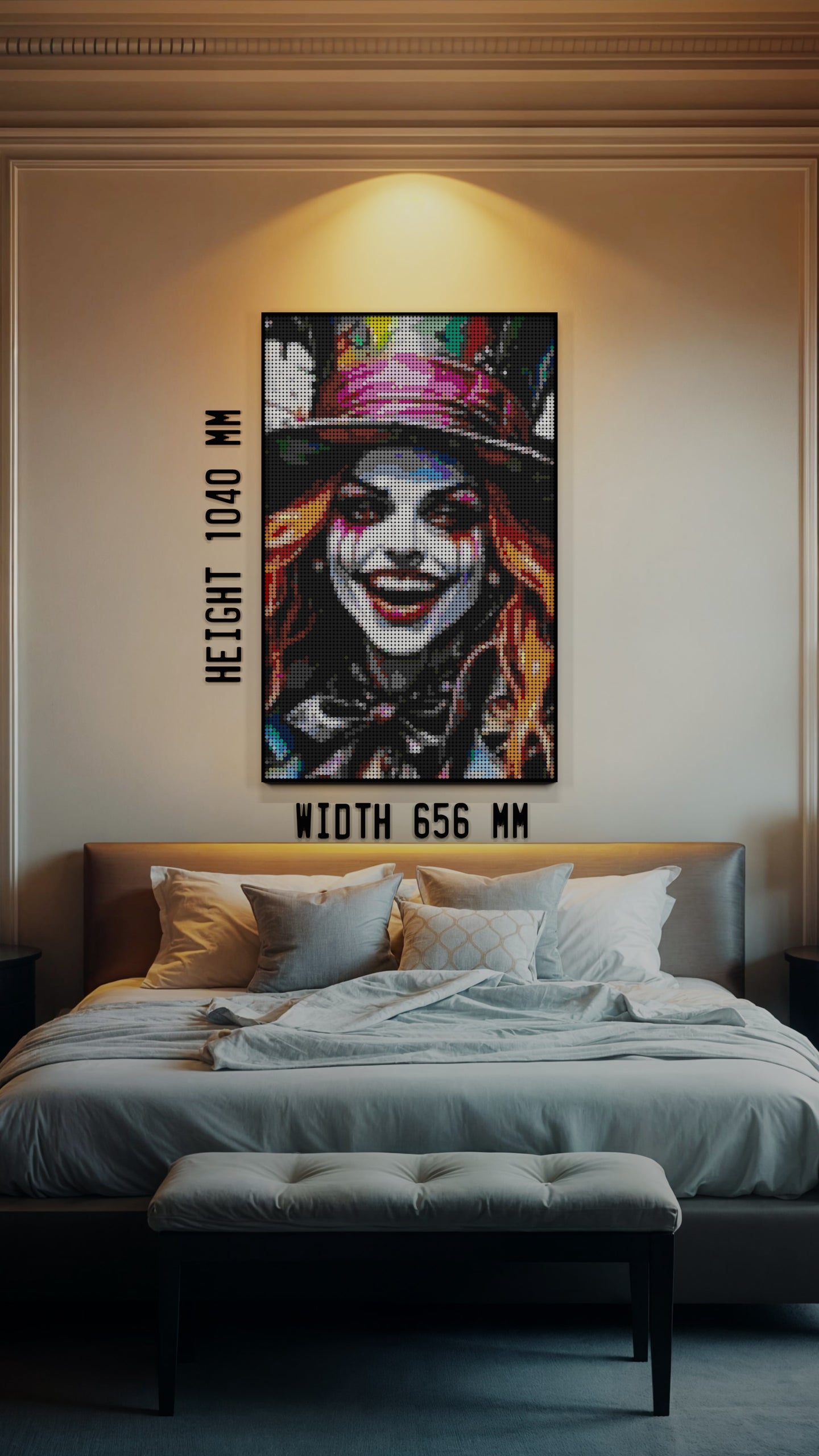 The Mad Hattress LEGO® Style mosaic wall art made from colorful plastic bricks